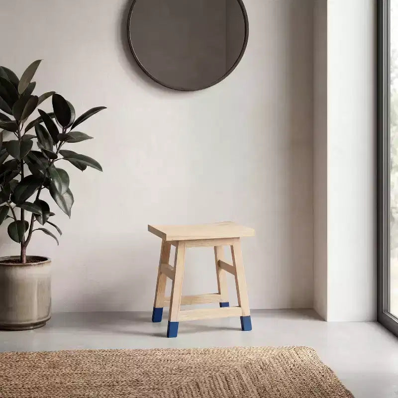JONATHAN Y Finesse 18.3 Classic Casual Handcrafted Solid Mindi Wood Accent Stool with Tipped Legs