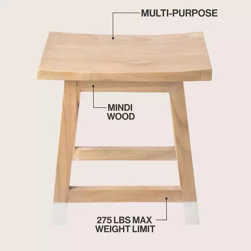 JONATHAN Y Finesse 18.3 Classic Casual Handcrafted Solid Mindi Wood Accent Stool with Tipped Legs