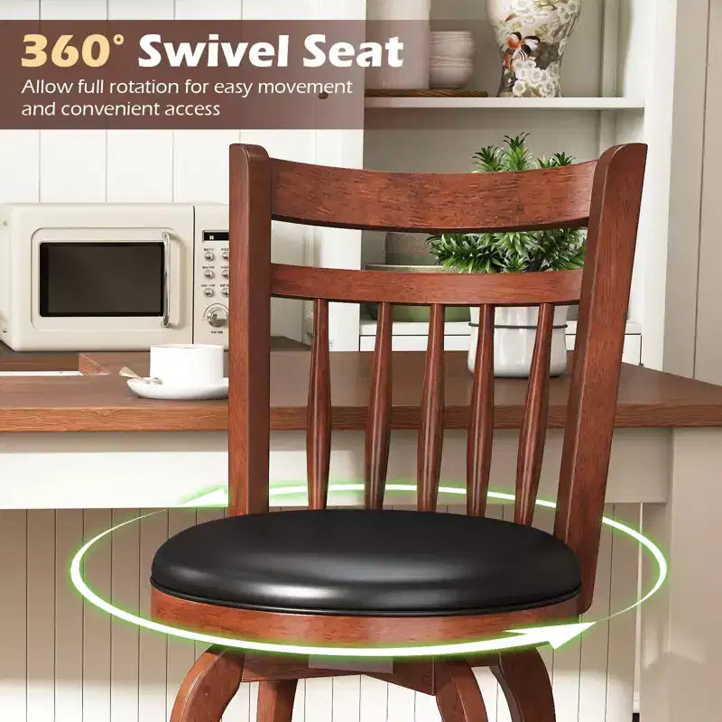 Costway 24/30 Swivel Bar Stools Set of 2/4 with Backs, Solid Wood Legs & Footrest for Home Bar Expresso and Black