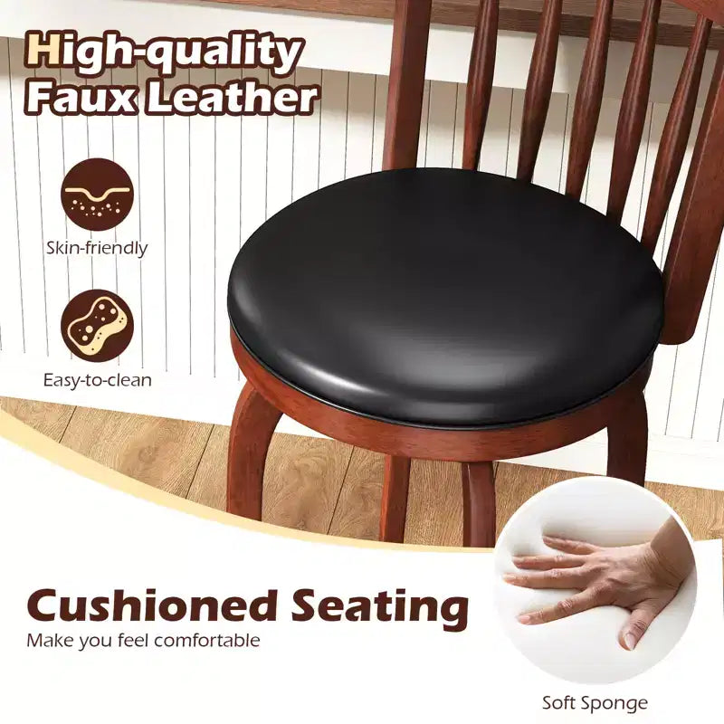 Costway 24/30 Swivel Bar Stools Set of 2/4 with Backs, Solid Wood Legs & Footrest for Home Bar Expresso and Black
