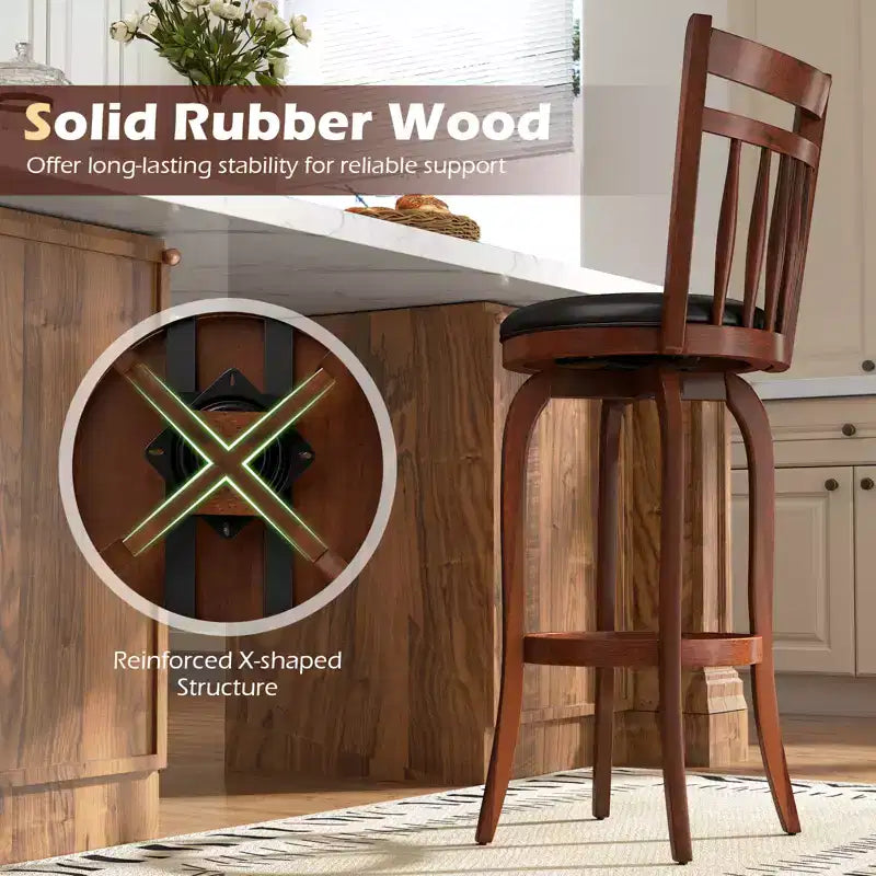 Costway 24/30 Swivel Bar Stools Set of 2/4 with Backs, Solid Wood Legs & Footrest for Home Bar Expresso and Black