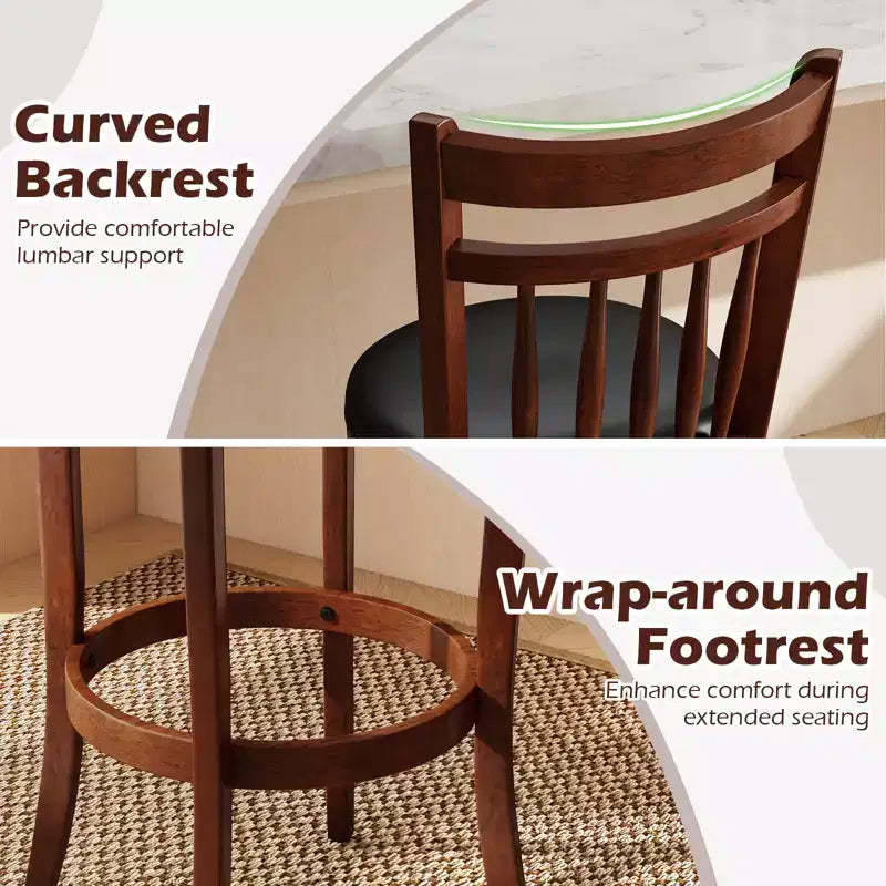 Costway 24/30 Swivel Bar Stools Set of 2/4 with Backs, Solid Wood Legs & Footrest for Home Bar Expresso and Black