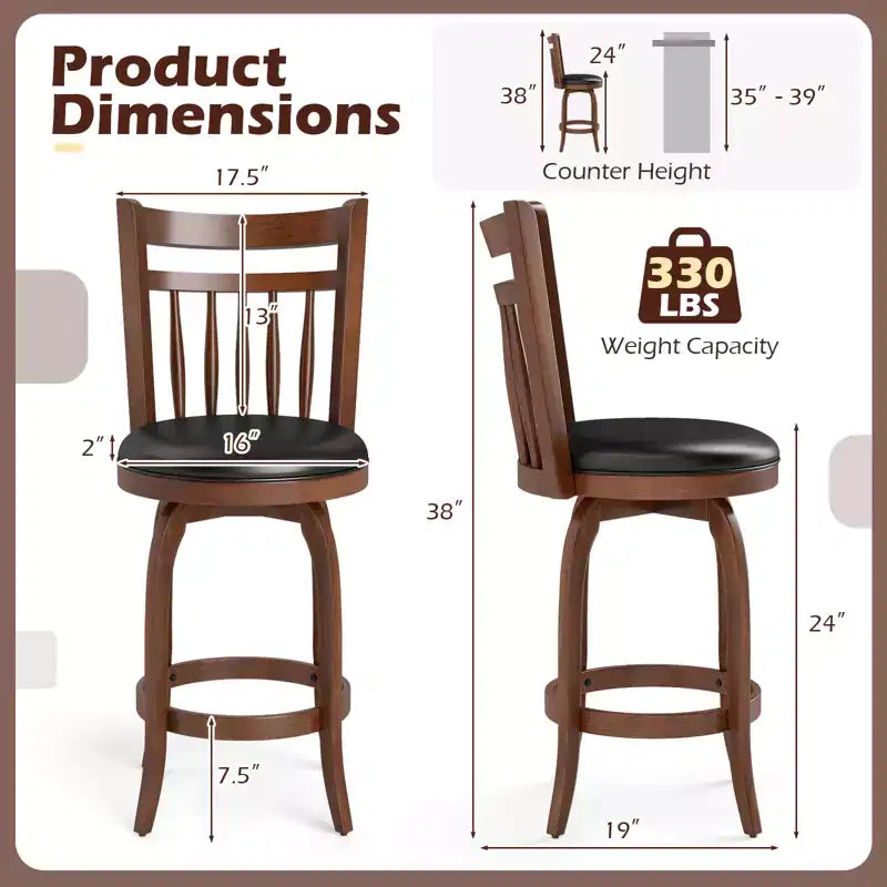 Costway 24/30 Swivel Bar Stools Set of 2/4 with Backs, Solid Wood Legs & Footrest for Home Bar Expresso and Black