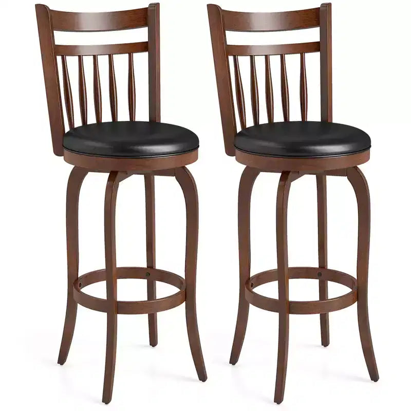 Costway 24/30 Swivel Bar Stools Set of 2/4 with Backs, Solid Wood Legs & Footrest for Home Bar Expresso and Black