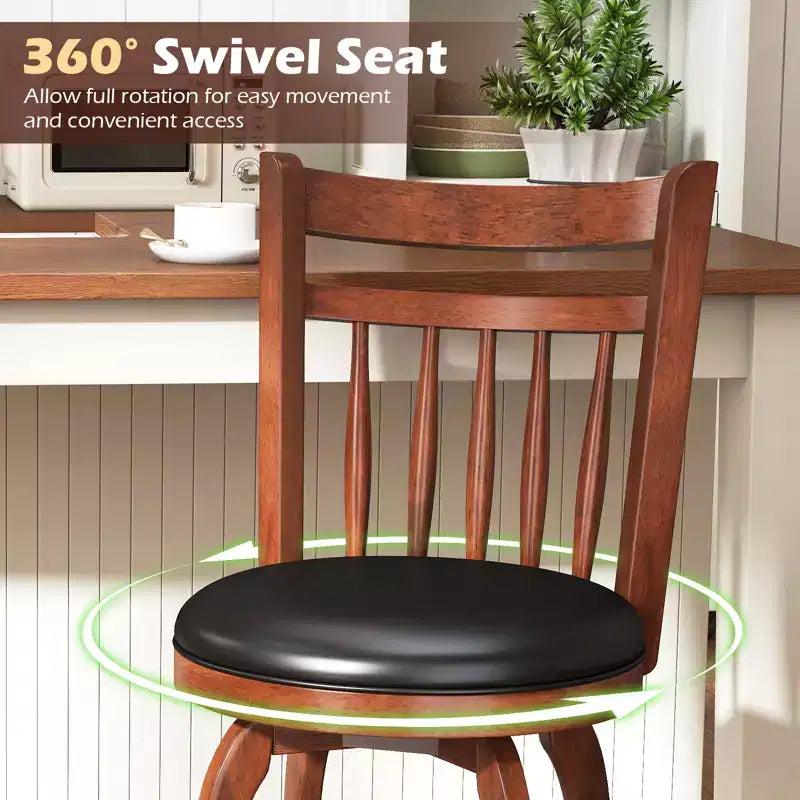 Costway 24/30 Swivel Bar Stools Set of 2/4 with Backs, Solid Wood Legs & Footrest for Home Bar Expresso and Black