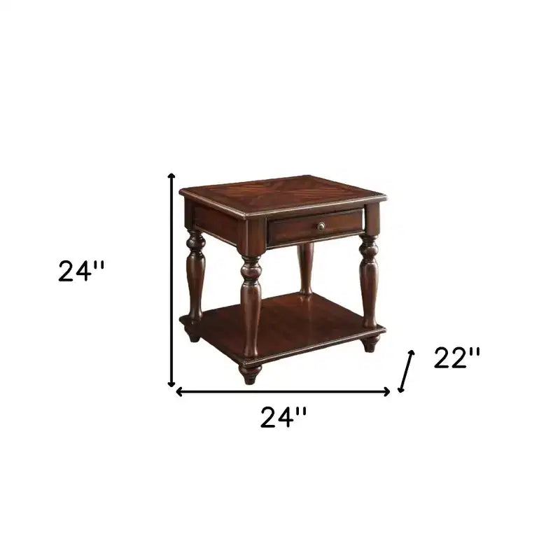 HomeRoots 24 Walnut Manufactured Wood Rectangular End Table With Drawer And Shelf