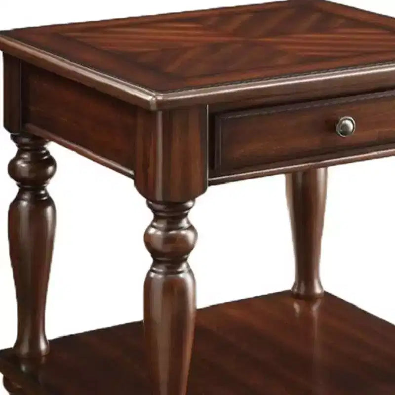 HomeRoots 24 Walnut Manufactured Wood Rectangular End Table With Drawer And Shelf