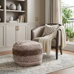 HomeRoots 18 Beige Striped Pouf Ottoman
