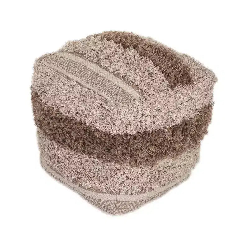 HomeRoots 18 Beige Striped Pouf Ottoman