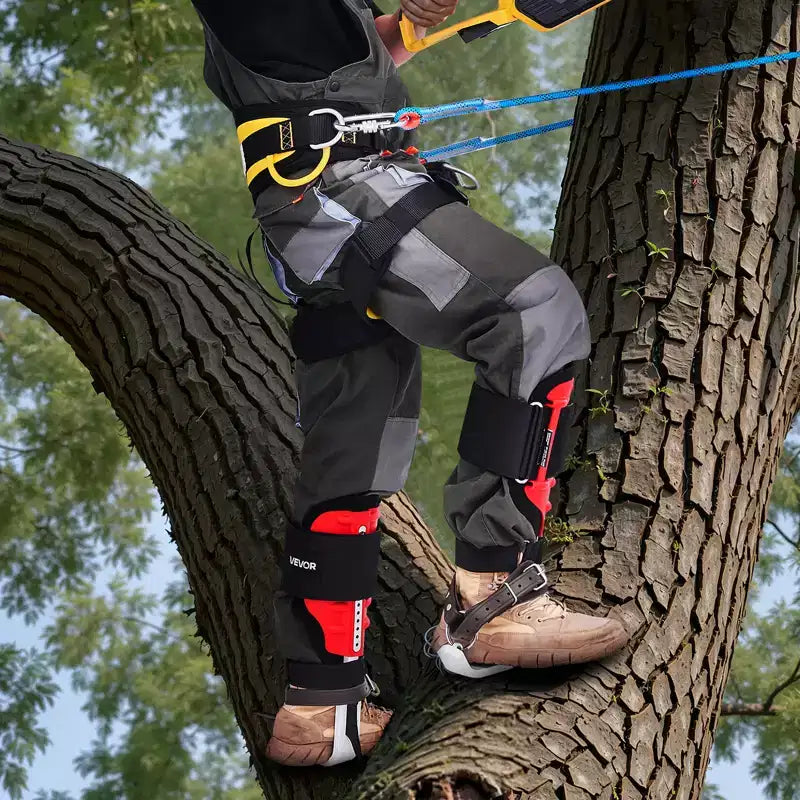 VEVOR Tree Climbing Spikes Set, Height-Adjustable Tree Climbing Gear with Straps & Spike Protectors, 350 lbs Load Capacity, Black & Red