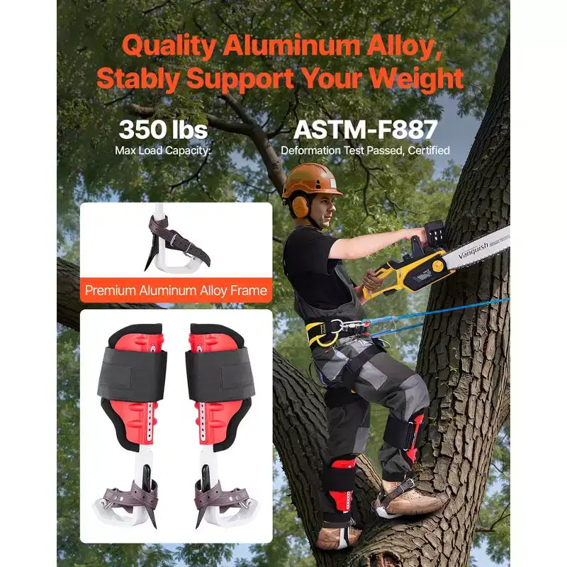 VEVOR Tree Climbing Spikes Set, Height-Adjustable Tree Climbing Gear with Straps & Spike Protectors, 350 lbs Load Capacity, Black & Red