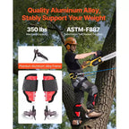 VEVOR Tree Climbing Spikes Set, Height-Adjustable Tree Climbing Gear with Straps & Spike Protectors, 350 lbs Load Capacity, Black & Red