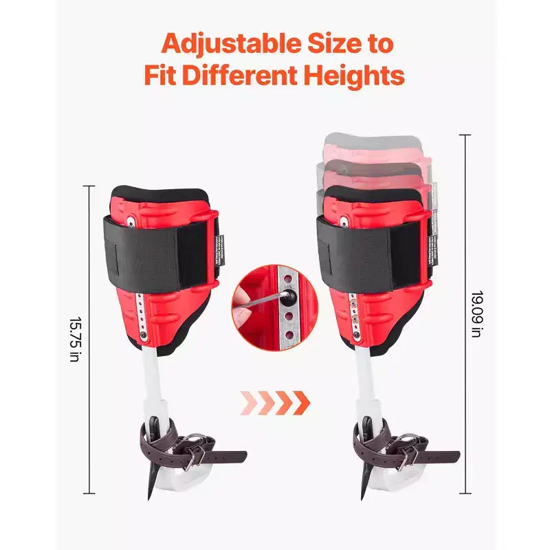 VEVOR Tree Climbing Spikes Set, Height-Adjustable Tree Climbing Gear with Straps & Spike Protectors, 350 lbs Load Capacity, Black & Red