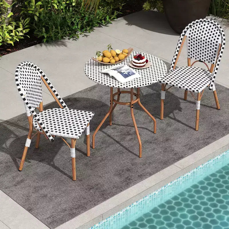 Costway 3 Piece French Bistro Table Chair Set Outdoor Wicker Round Table & 2 Dining Chairs