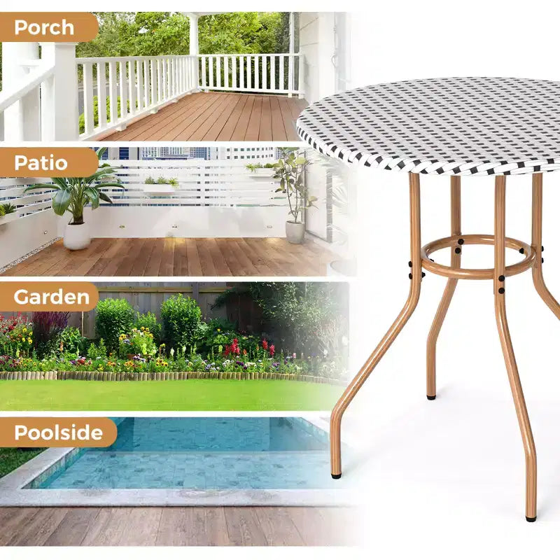 Costway 3 Piece French Bistro Table Chair Set Outdoor Wicker Round Table & 2 Dining Chairs