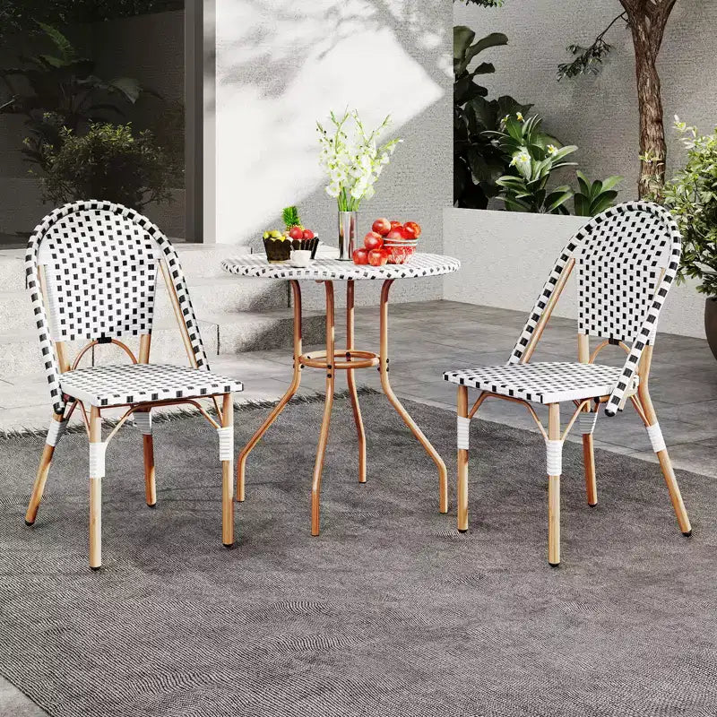 Costway 3 Piece French Bistro Table Chair Set Outdoor Wicker Round Table & 2 Dining Chairs