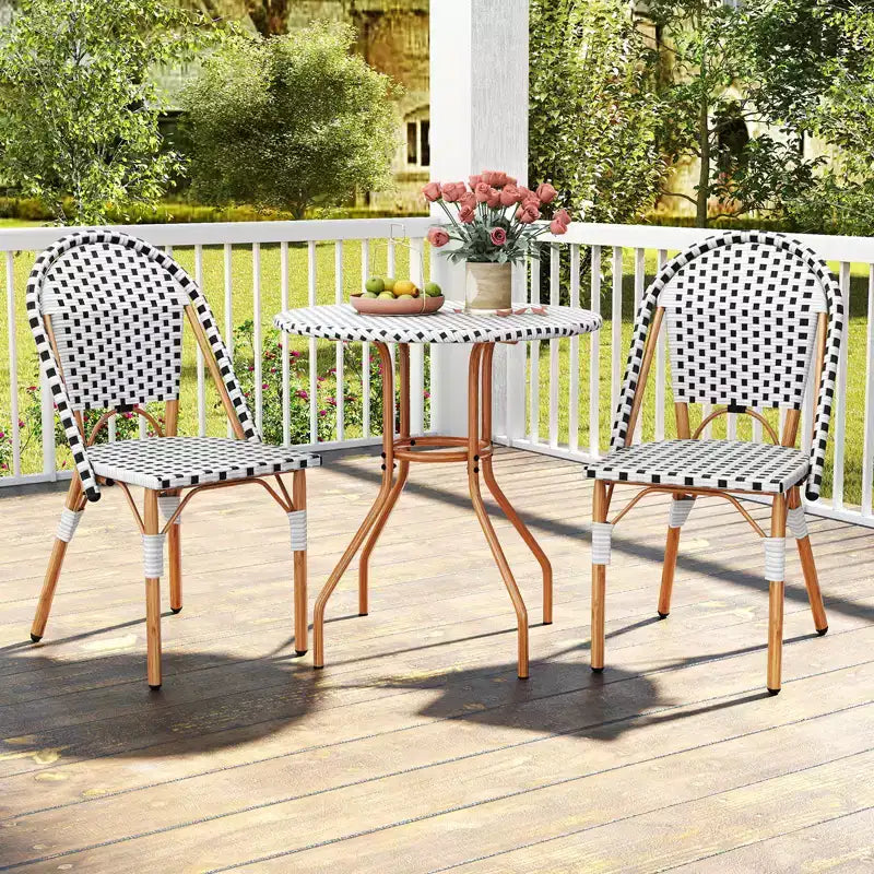 Costway 3 Piece French Bistro Table Chair Set Outdoor Wicker Round Table & 2 Dining Chairs