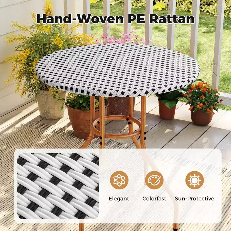 Costway 3 Piece French Bistro Table Chair Set Outdoor Wicker Round Table & 2 Dining Chairs