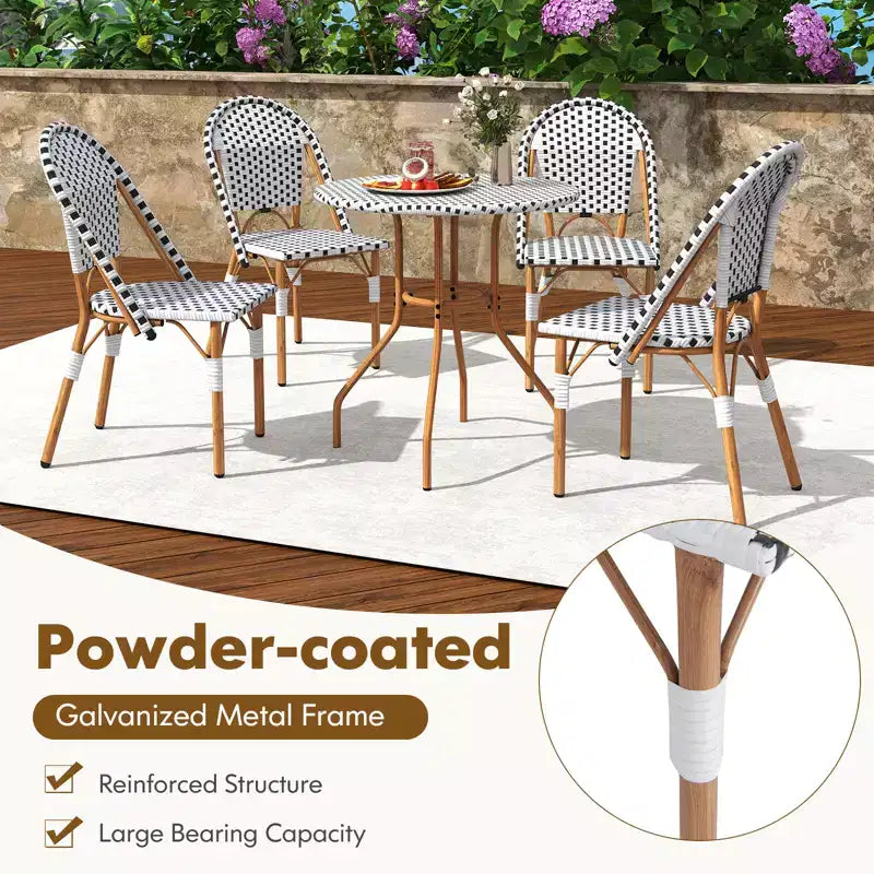 Costway 3 Piece French Bistro Table Chair Set Outdoor Wicker Round Table & 2 Dining Chairs