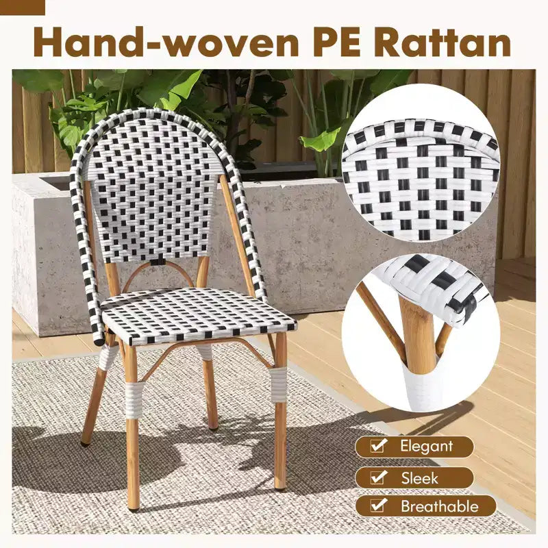 Costway 3 Piece French Bistro Table Chair Set Outdoor Wicker Round Table & 2 Dining Chairs