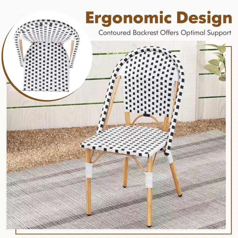 Costway 3 Piece French Bistro Table Chair Set Outdoor Wicker Round Table & 2 Dining Chairs
