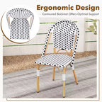 Costway 3 Piece French Bistro Table Chair Set Outdoor Wicker Round Table & 2 Dining Chairs
