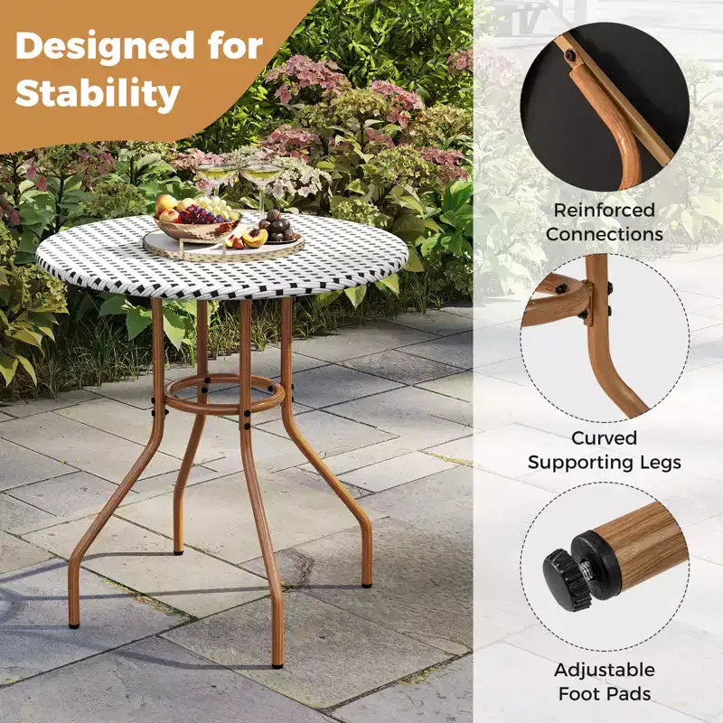 Costway 3 Piece French Bistro Table Chair Set Outdoor Wicker Round Table & 2 Dining Chairs