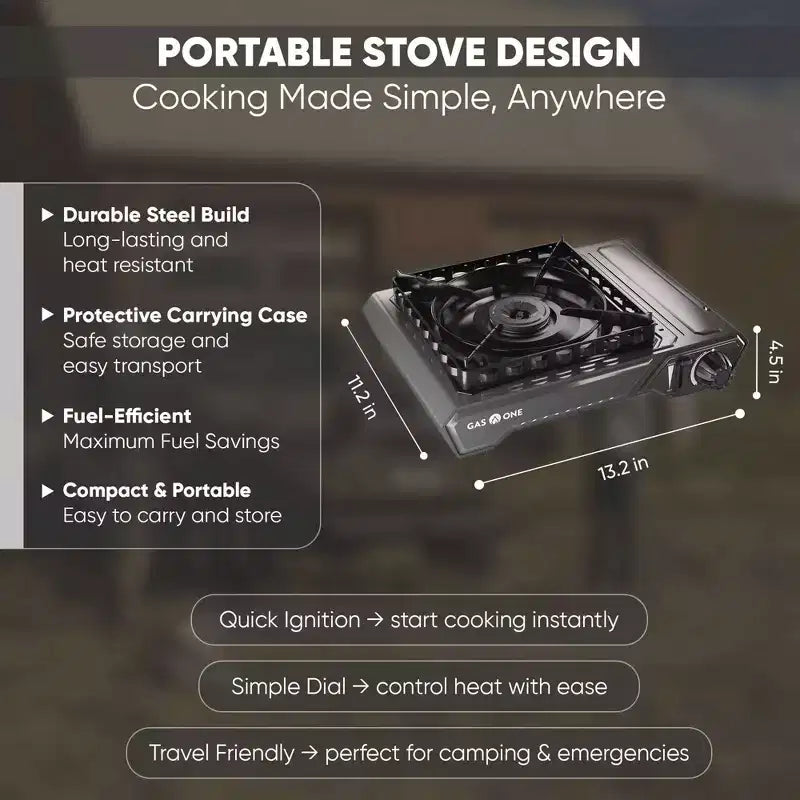 GasOne 15,000 BTU Portable Butane Camping Stove with Heavy Duty Case: Automatic Ignition, Precise Heat Control - Camping, Tailgating, Outdoor Cooking