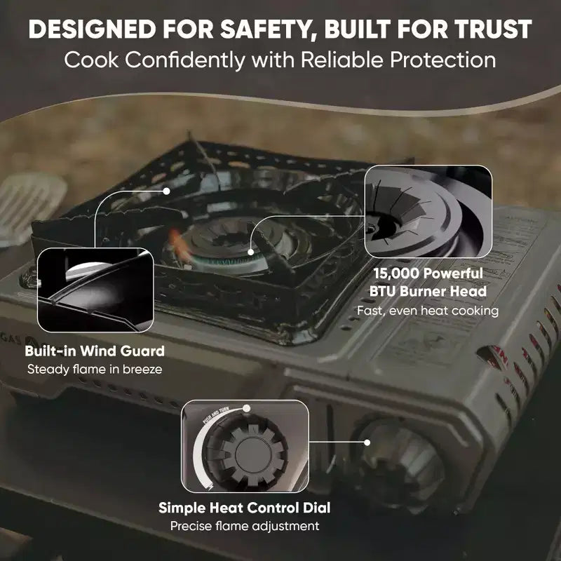 GasOne 15,000 BTU Portable Butane Camping Stove with Heavy Duty Case: Automatic Ignition, Precise Heat Control - Camping, Tailgating, Outdoor Cooking