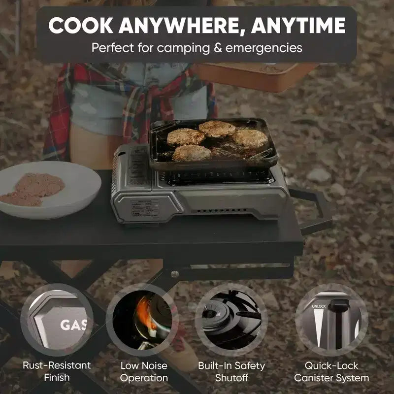 GasOne 15,000 BTU Portable Butane Camping Stove with Heavy Duty Case: Automatic Ignition, Precise Heat Control - Camping, Tailgating, Outdoor Cooking
