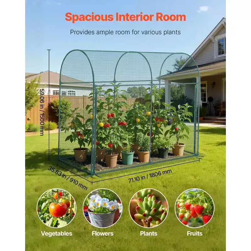 VEVOR Crop Cage, 5.9 x 2.98 x 4.9 ft Plant Protection Tent with Zippered Door, Wind-Resistant Tall Crop Cage, with Frame, Plant Netting,Green