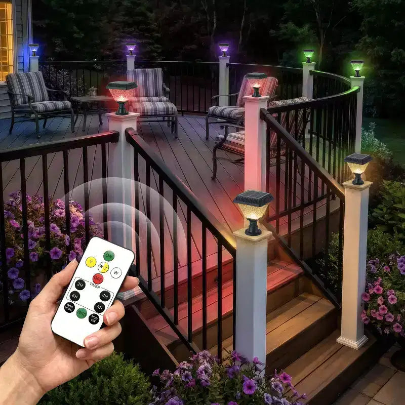 C Cattleya 2-Pack 8.5inch Matte Black Solar Post Cap Light with Remote Control,3CCT & RGB, Timer Function