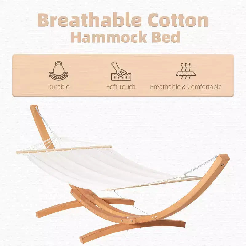Extra Large Freestanding Cotton Hammock with Solid Wood Stand 330 lb Capacity Boho Chic Style