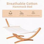Extra Large Freestanding Cotton Hammock with Solid Wood Stand 330 lb Capacity Boho Chic Style