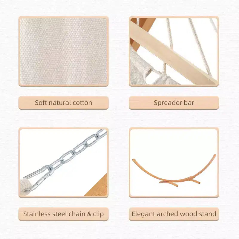 Extra Large Freestanding Cotton Hammock with Solid Wood Stand 330 lb Capacity Boho Chic Style