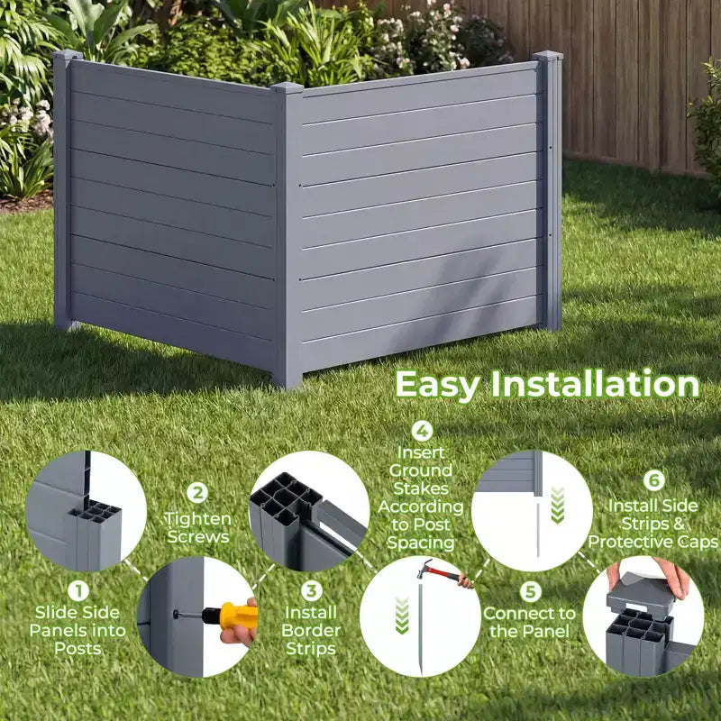 Costway 48'' x 38'' Air Conditioner Fence 4 Panels w/Metal Ground Stakes No Dig Trash Can