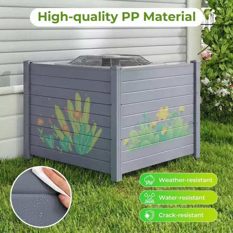 Costway 48'' x 38'' Air Conditioner Fence 4 Panels w/Metal Ground Stakes No Dig Trash Can
