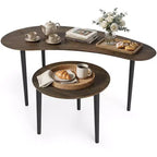 Costway Nest Coffee Tables Set of 2 Modern Accent Tables w/ Solid Wood Support Legs