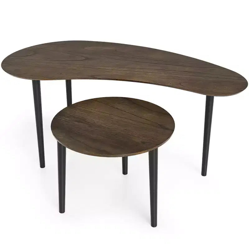 Costway Nest Coffee Tables Set of 2 Modern Accent Tables w/ Solid Wood Support Legs