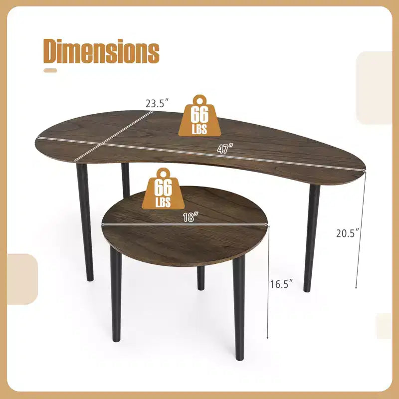 Costway Nest Coffee Tables Set of 2 Modern Accent Tables w/ Solid Wood Support Legs