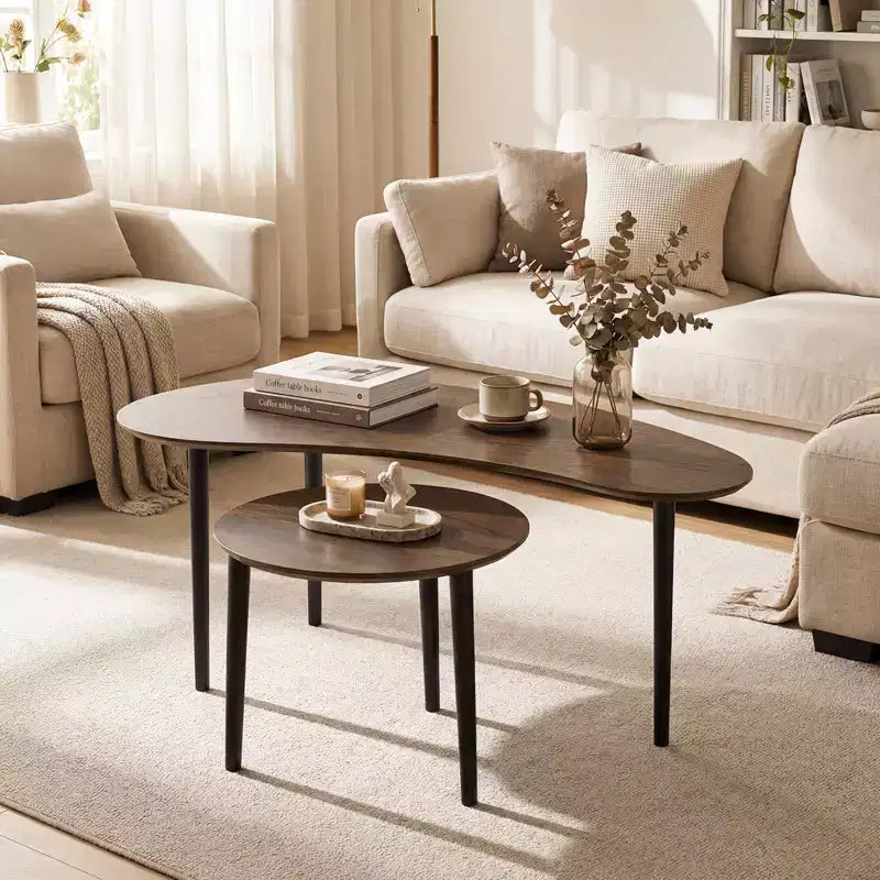 Costway Nest Coffee Tables Set of 2 Modern Accent Tables w/ Solid Wood Support Legs