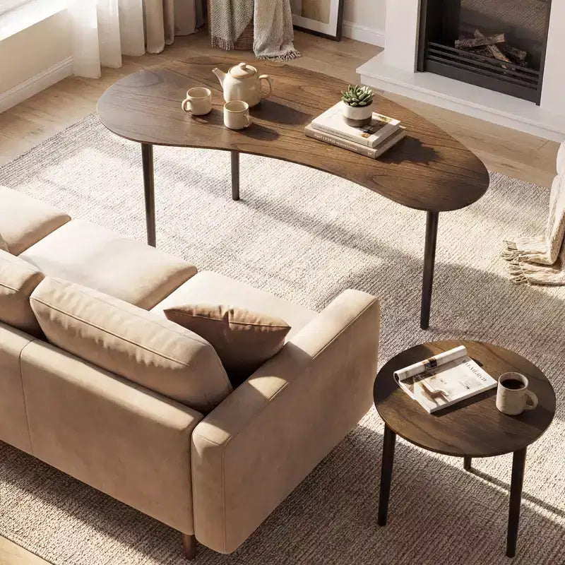 Costway Nest Coffee Tables Set of 2 Modern Accent Tables w/ Solid Wood Support Legs