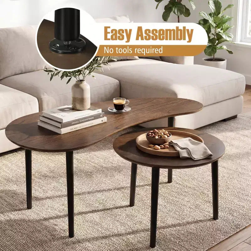 Costway Nest Coffee Tables Set of 2 Modern Accent Tables w/ Solid Wood Support Legs