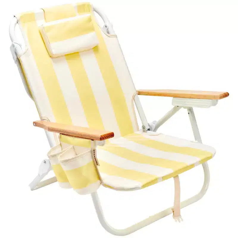 Sunnylife: Deluxe Beach Chair - La Mer Limon Stripe - Yellow Fabric Lounger Seat