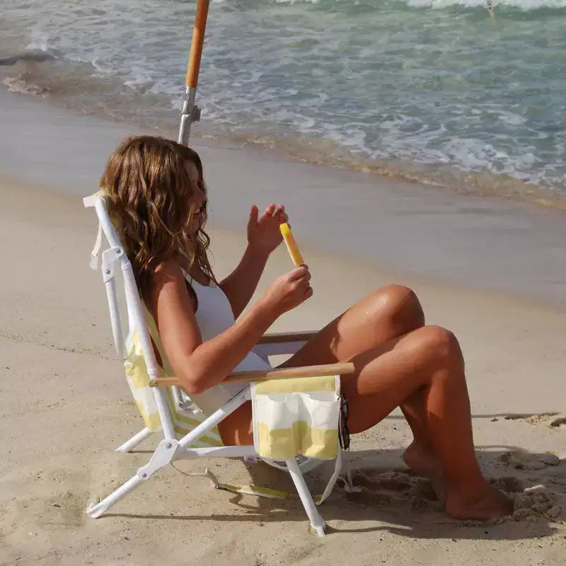 Sunnylife: Deluxe Beach Chair - La Mer Limon Stripe - Yellow Fabric Lounger Seat