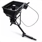 Field Tuff 12V 125 Pound Capacity Grass Seed Fertilizer Spreader with Hitch Mount Receiver and Rain Protector for ATV, UTV, or Utility Tractor