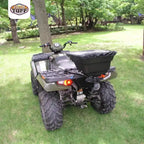Field Tuff 12V 125 Pound Capacity Grass Seed Fertilizer Spreader with Hitch Mount Receiver and Rain Protector for ATV, UTV, or Utility Tractor
