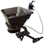Field Tuff 12V 125 Pound Capacity Grass Seed Fertilizer Spreader with Hitch Mount Receiver and Rain Protector for ATV, UTV, or Utility Tractor