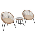3 Piece Rattan Bistro Set, Outdoor PE Wicker Conversation Furniture with 2 Chairs & Cushions, Tempered Glass Top, for Patio/Porch/Garden/Yard