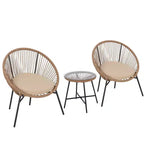 3 Piece Rattan Bistro Set, Outdoor PE Wicker Conversation Furniture with 2 Chairs & Cushions, Tempered Glass Top, for Patio/Porch/Garden/Yard